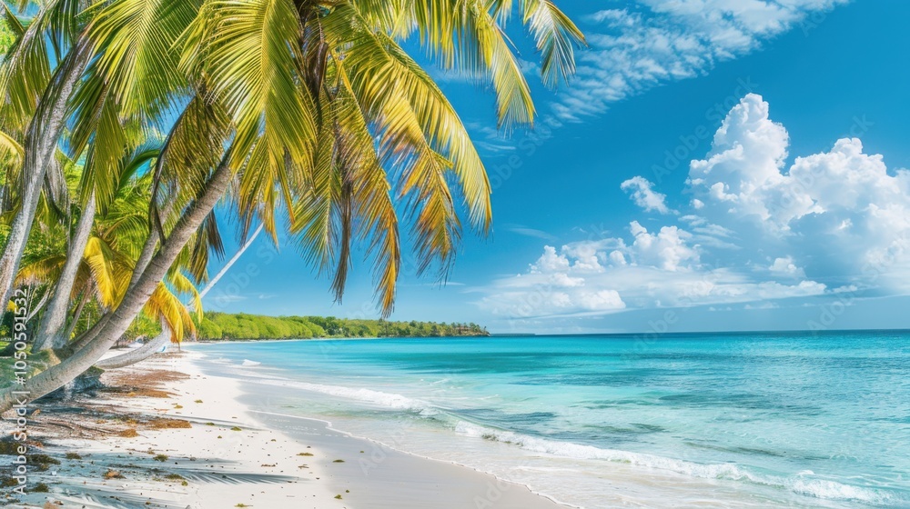 Aufkleber a stunning view of the pristine beaches and turquoise waters of the caribbean with palm trees swayin
