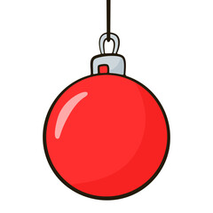 Obraz premium Red Christmas ball. Cartoon illustration