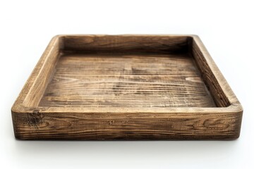 A simple and clean arrangement of a wooden tray on a white surface, perfect for minimalist compositions or product photography