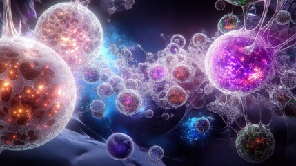 Obraz premium Abstract Background with Luminous Spheres of Energy, Interconnected Networks, and Vibrant Colors