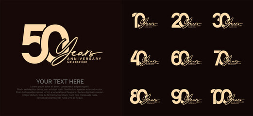 Anniversary logo set vector design, golden color for celebration event