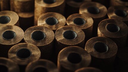 A collection of thread spools stacked on top of each other, ready for use in sewing or crafting