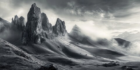 Fototapeta premium A picture of a mountain range taken in black and white