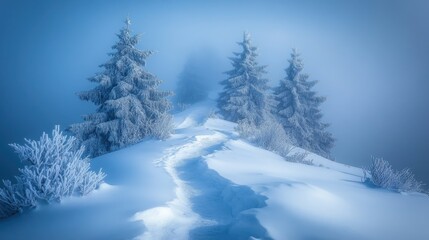 Fototapeta premium Unforgiving winter storm smothers mountain ranges, where snow and wind create treacherous paths along sharp cliffs and frozen forests