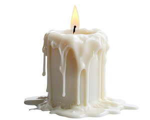 White melting candle isolated on transparent background