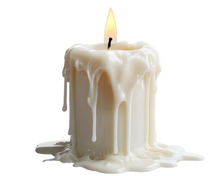 White melting candle isolated on transparent background