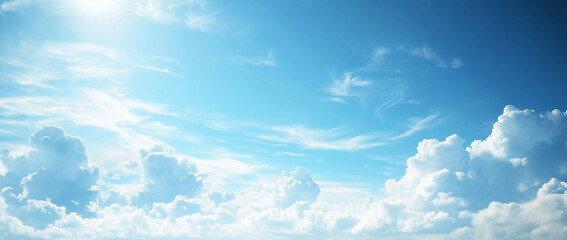 Bright Clear Sky with Fluffy White Clouds on a Sunny Day