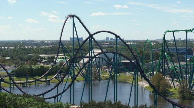 Roller coaster in adventure amusement park in Orlando, Florida. USA tourist attractions.