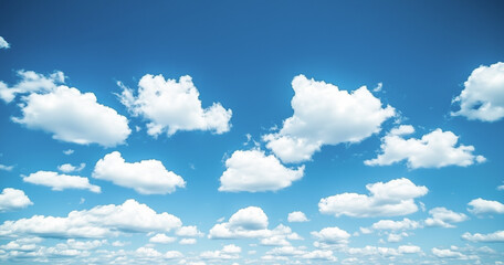 Bright Clear Sky with Fluffy White Clouds on a Sunny Day