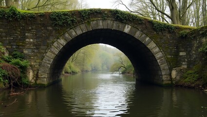 Fototapeta premium Serenity found under an ivy covered stone arch bridge over a tranquil river