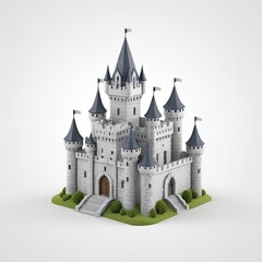Obraz premium 3d icon of a small low poly castle on white background
