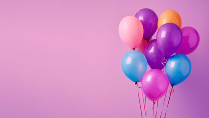 Bunch of bright balloons and space for text against color background