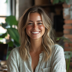 Obraz premium Happy Women Smiling: Radiating Joy, Confidence, and Positivity in Everyday Moments