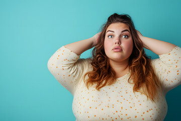 Naklejka premium Portrait of Plus size adorable overweight woman isolated on background