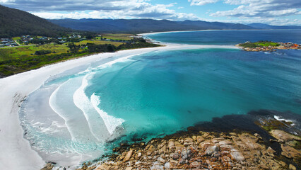 Australia Tasmania aerial view of the east coast with beautiful white sand beaches and turquoise sea  © Helena Bilkova