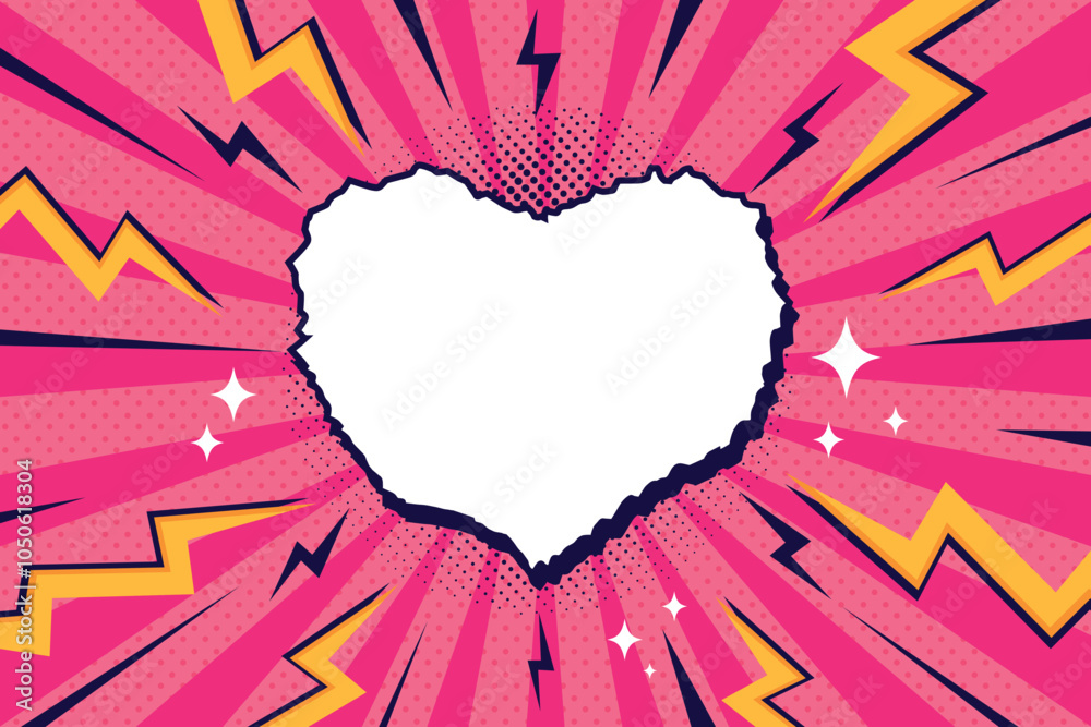 Wall mural bright pop art comic cover with zigzag thunder lightnings, rays and dots. retro style dynamic backgr