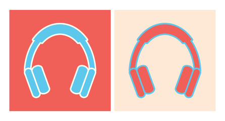 Headphones icon colored in retro style. Earphones silhouette set. Vector illustration