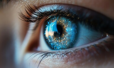 Close-up of human eye with futuristic digital overlay, concept of biometric scanning technology and advanced personal identification, Generative AI