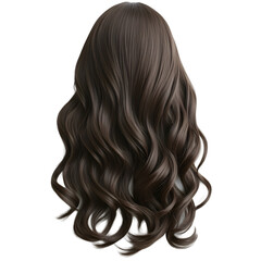 Fototapeta premium Brushed-Out,Loose Dark Brown Wavy Woman Hair Wig on Clean White Studio Background