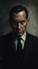 Fototapeta premium Vintage Illustration of Old Man with Brown Curly Hair and Introspective Expression in Historical Setting Concept Art, Generative AI