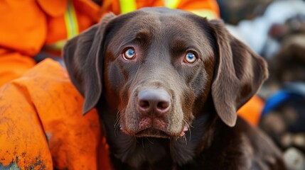 Search and rescue dogs aiding workers in finding survivors under collapsed buildings, hope emerging from destruction during post-earthquake response