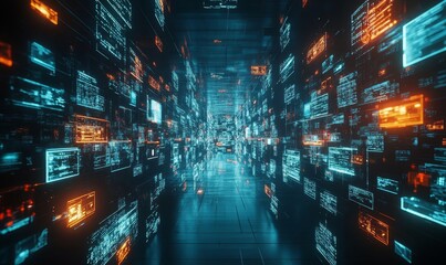 Futuristic Digital Content Streaming and Social Networking Concept with Video Screens and Blockchain Technology for NFTs, Generative AI