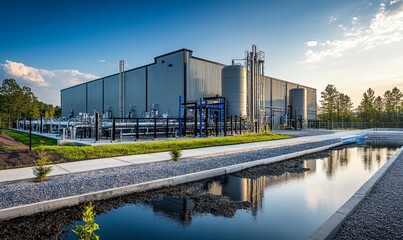 Panoramic View of Pharmaceutical Waste Treatment Facility with Advanced Chemical Processing Equipment, Emphasizing Environmental Sustainability and Eco-Friendly, Generative AI