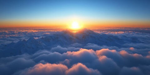 Majestic Mountain Range at Sunset: Aerial View of Stunning Landscape