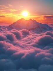Majestic Mountain Peak at Sunset with Dramatic Clouds