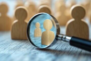 Recruitment, HR Recruiter Examining Candidate with Magnifying Glass - Finding New Hires, Job Applicant Scanning, Generative AI