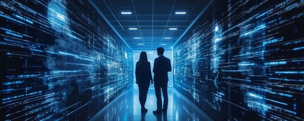 Tech Specialists Analyze Cloud Data, Software Coding & Programming - Global Network, Digital Technology, Business Intelligence Visualization, Generative AI