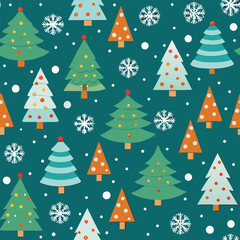 Obraz premium A Seamless Pattern of Christmas trees and snowflakes vector illustration design.