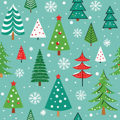 Obraz premium A Seamless Pattern of Christmas trees and snowflakes vector illustration design.