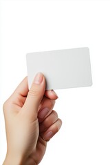 Obraz premium A Person Holding a Blank White Card Against a Plain Background Showcasing Various Potential Uses and Applications for Identification Purposes