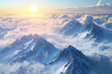 Majestic Mountain Range with Sunrise and Cloud Cover