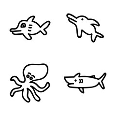 set of cartoon fish icon