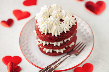 Red velvet bento cake with whipped cream for Valentine's day