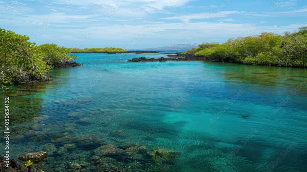 Aufkleber a tranquil view of the crystal-clear waters and lush green islands of the gal��pagos islands with un