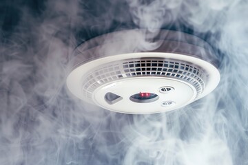 Smoke detector amid fire and smoke