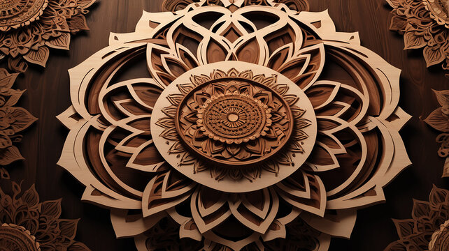 A circle with a design that says mandala on it.