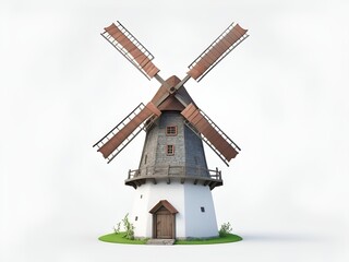 old windmill in white background