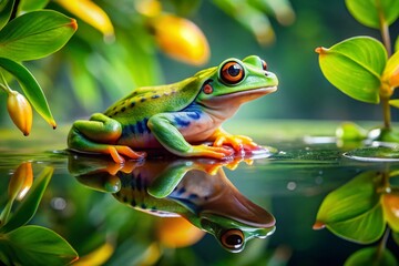 Enigmatic Double Exposure of a Frog Blending with Nature's Serenity