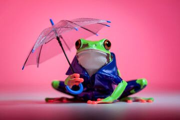 Frog with umbrella in colorful attire