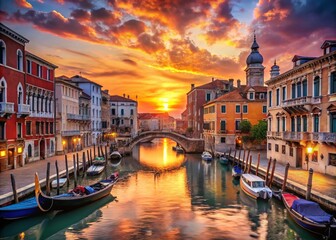 Obraz premium Evening Venice: Serene Canals and Vibrant Sky Reflections