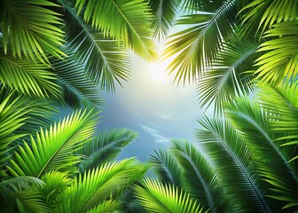 Naklejka premium Fresh Green Tropical Plants Overlay with Palm Tree Leaves for Natural Décor and Design Elements