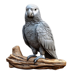 Fototapeta premium A gray parrot perched on a branch, looking directly at the camera isolated on transparant background. Generative ai