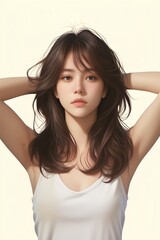 Fototapeta premium Cute girl in a tank top with wolf haircut ideas