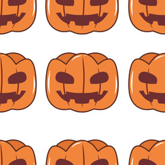 Seamless Halloween pumpkin pattern on white background.