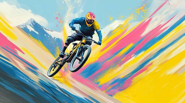 BMX Biker Poster against abstract background 