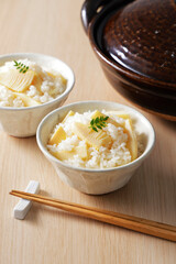 筍ご飯　Rice mixed with bamboo sprouts